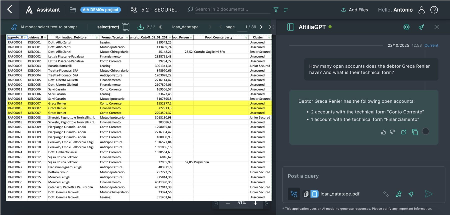 SheetPilot answering a portfolio question with the cells and sources that produced the figure.
