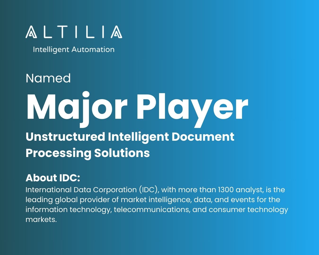 Altilia Recognized as Major Player in Unstructured Intelligent Document Processing Software by IDC